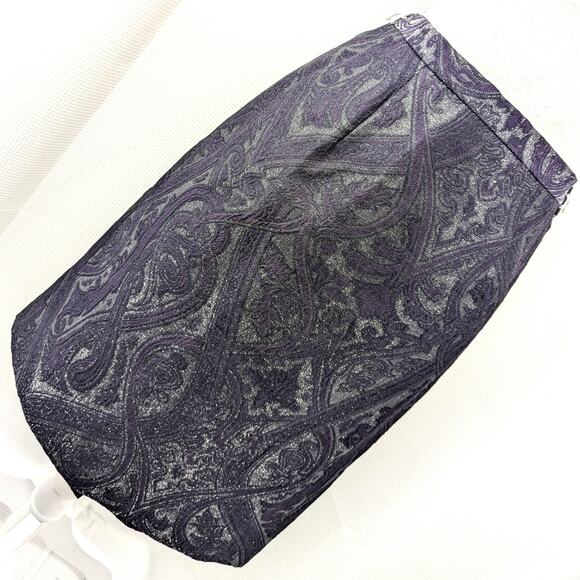 WORTH! ORNATE FLOURISH PURPLE, BLACK LACY SILVER SHIMMER PENCIL CUT SKIRT! SZ 10 - Picture 1 of 8